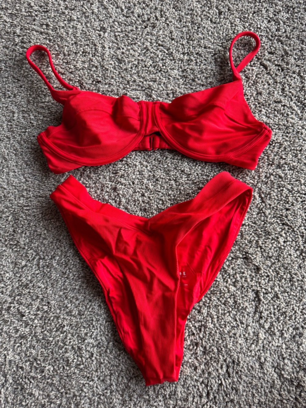 Red Ribbed Underwire Bikini Set - Women Swim Bikini